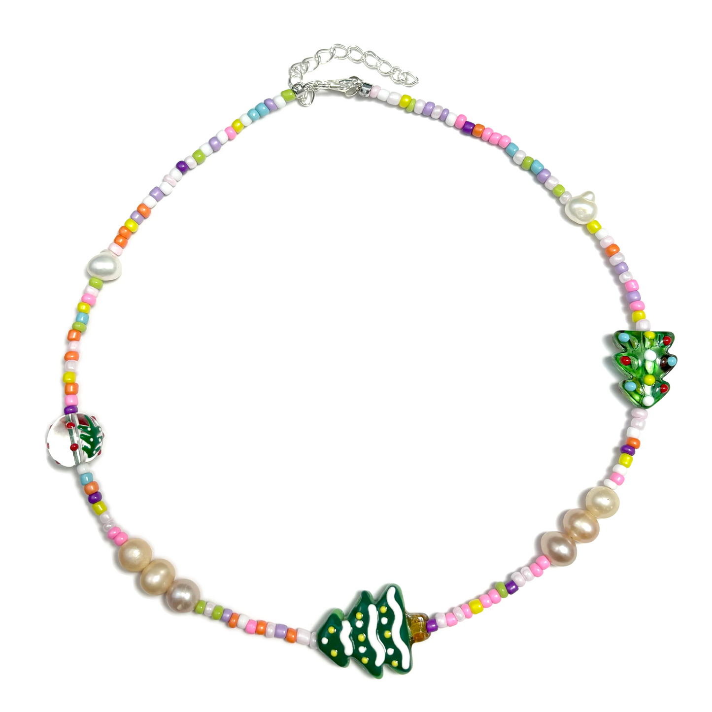 Myrvynte Fun Christmas Colorful Pearl and Glass Bead Necklace/Bracelet