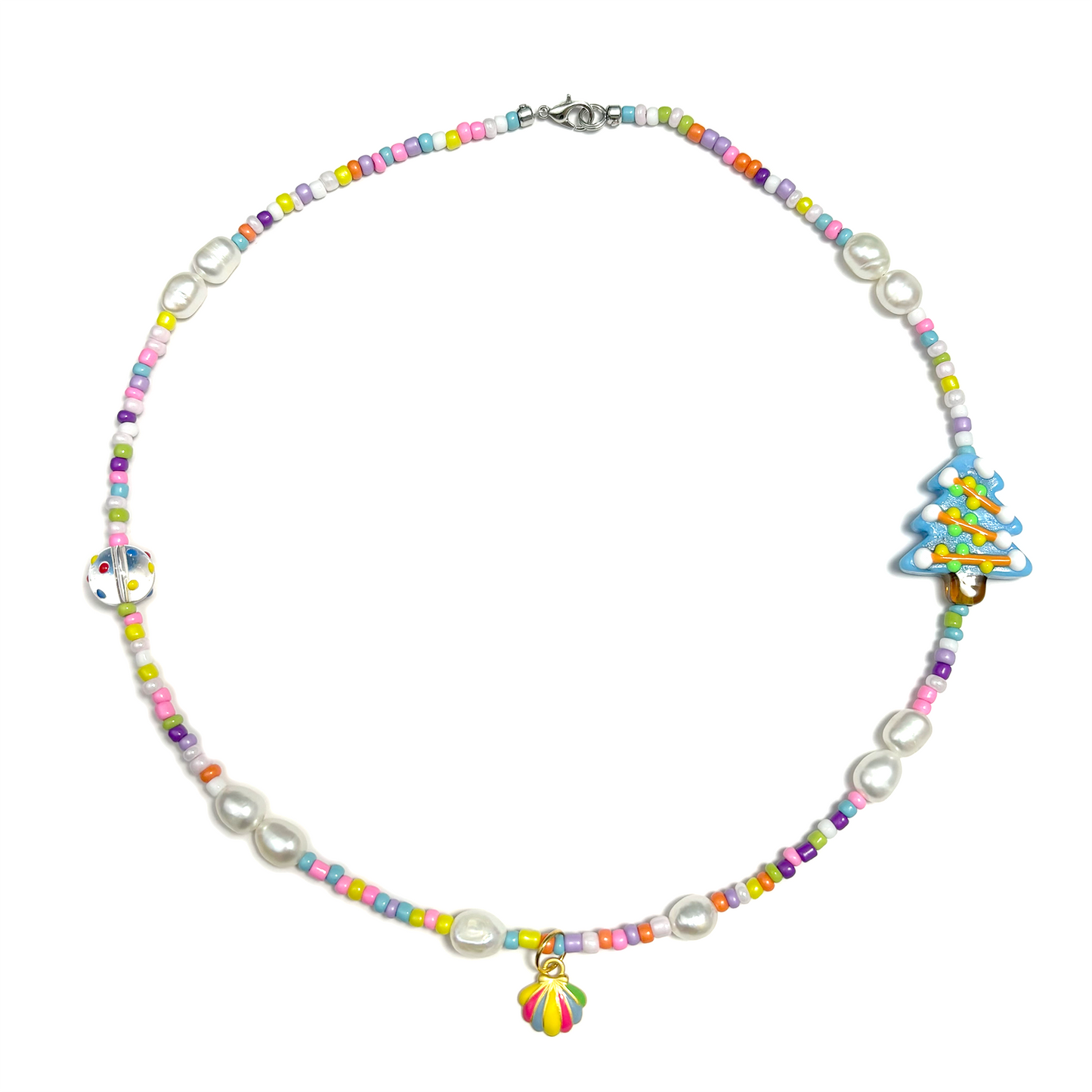 Myrvynte Fun Christmas Colorful Pearl and Glass Bead Necklace/Bracelet