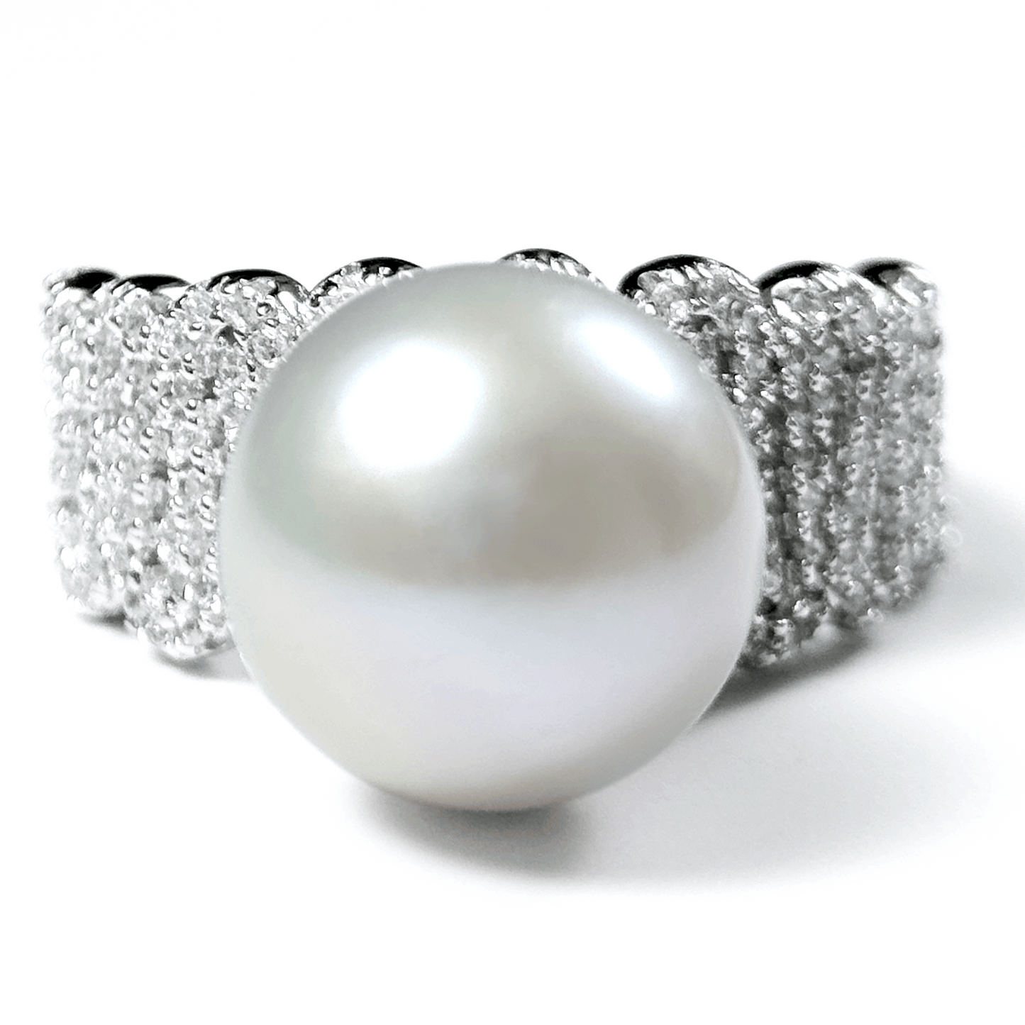 Myrvynte Vintage lace strong light Freshwater Pearl Ring,11-12mm,S925