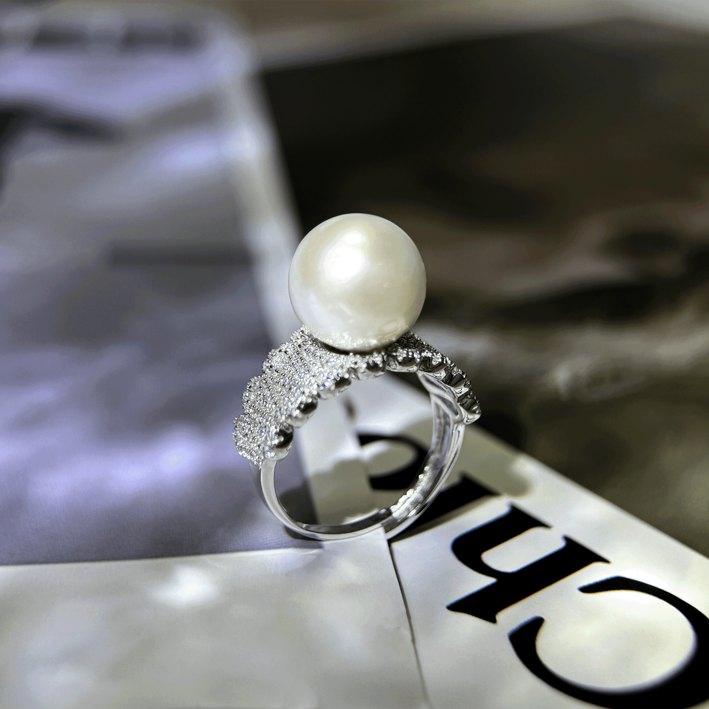 Myrvynte Vintage lace strong light Freshwater Pearl Ring,11-12mm,S925