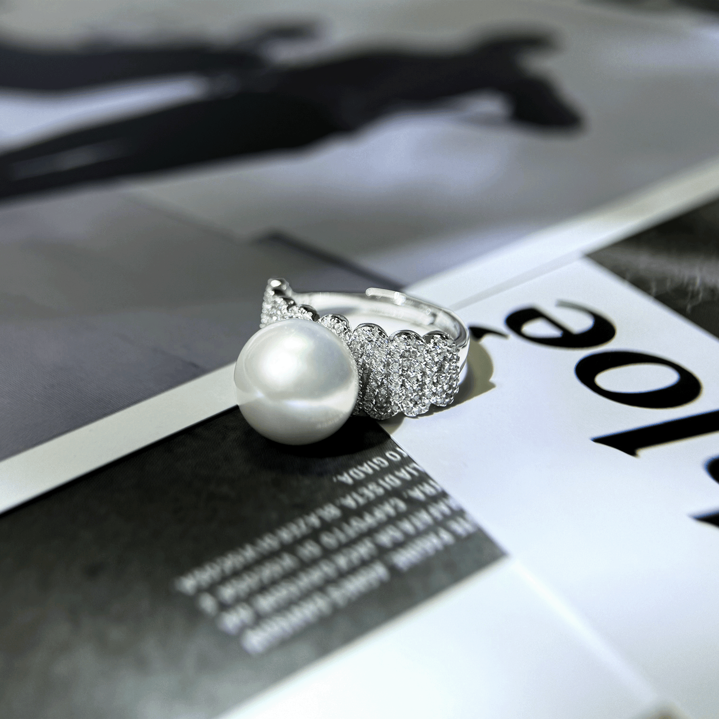 Myrvynte Vintage lace strong light Freshwater Pearl Ring,11-12mm,S925