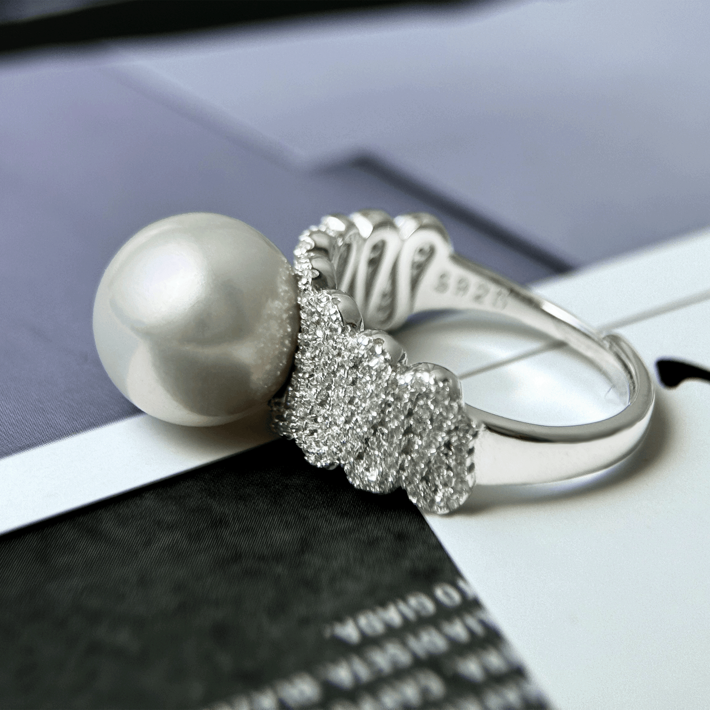 Myrvynte Vintage lace strong light Freshwater Pearl Ring,11-12mm,S925