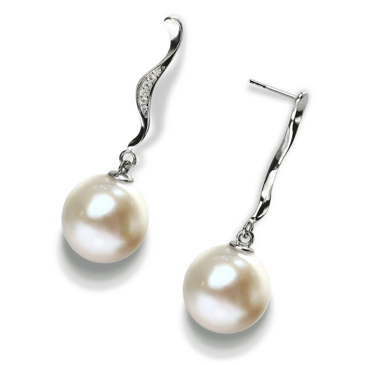 Myrvynte Vintage zircon inlaid aurora Pearl wave pendant Earrings,11-12mm,S925