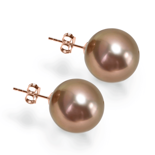 Myrvynte Ins style color focus purple Pearl Earrings,11-12mm,S925, Rose Gold Tone