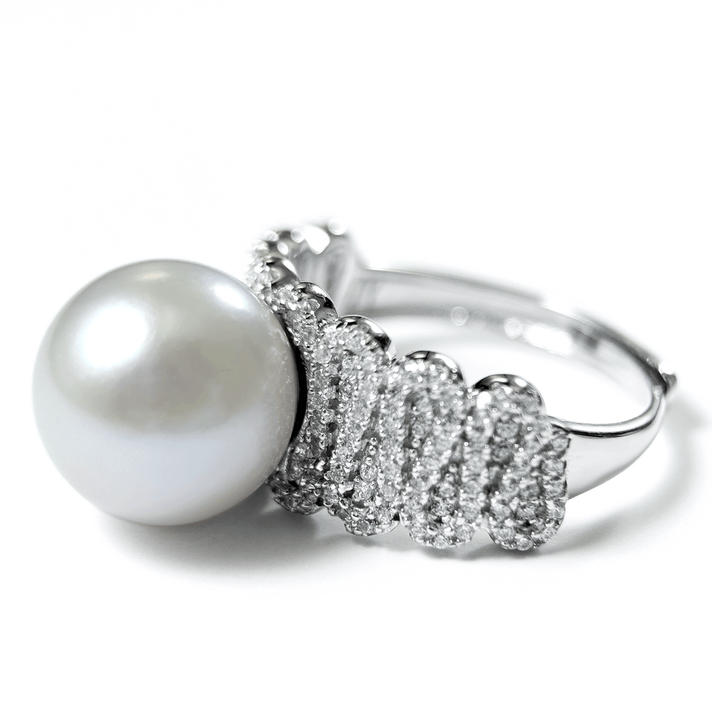 Myrvynte Vintage lace strong light Freshwater Pearl Ring,11-12mm,S925