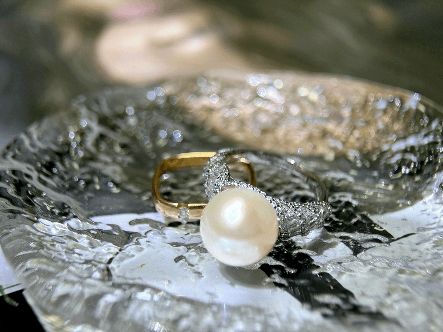 Myrvynte Vintage Pearl and Diamond Ring,10.5-11.5mm,S925